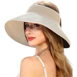 Womens Beach Straw Sun Hats Beige